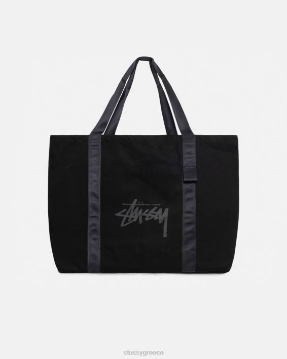 STUSSY μεγάλη βαρέων βαρών τσάντα βαμβακιού μαύρη με ιμάντες