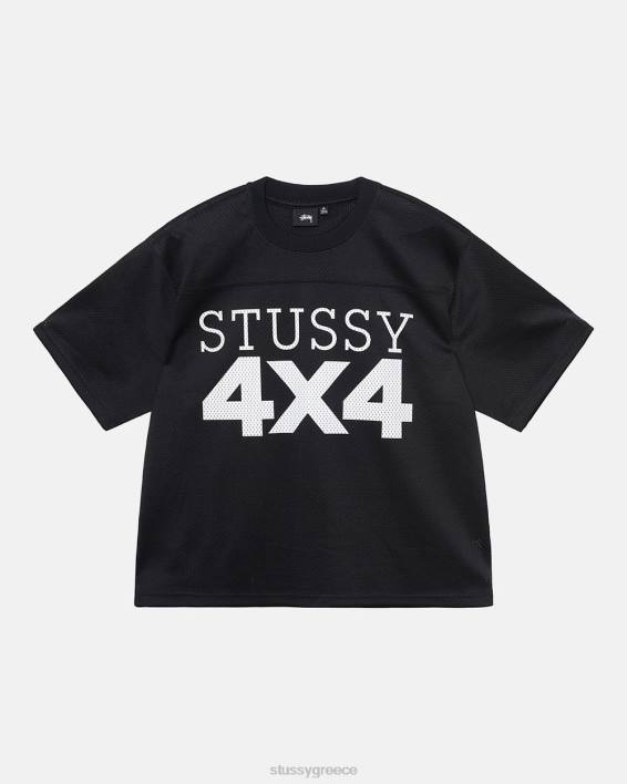 STUSSY μαύρος κοντός μανίκι 4x4 Mesh Ποδοσφαιρική Τζέρσεϊ