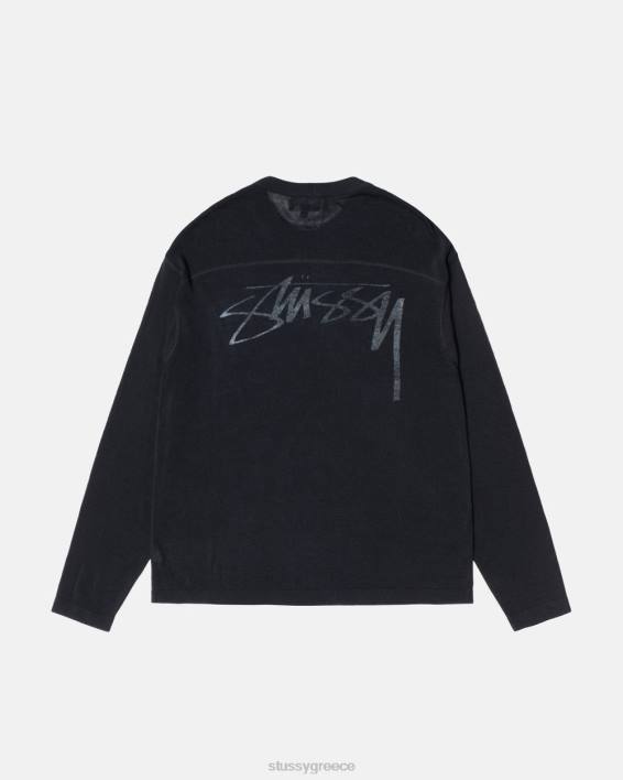 STUSSY μαύρο ελαφρύ ποδοσφαιρικό μπλουζάκι με λεπτό μανίκι