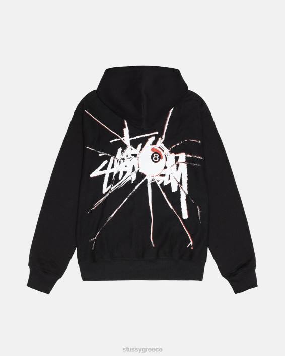 STUSSY μαύρος hoodie με σπασμένο φερμουάρ και κουκούλα