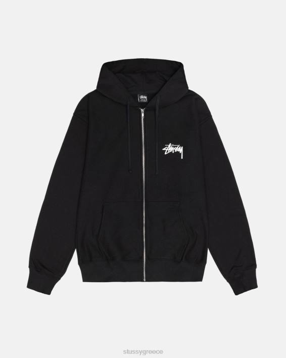 STUSSY μαύρος hoodie με σπασμένο φερμουάρ και κουκούλα