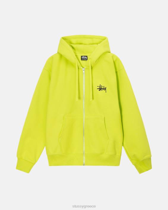 STUSSY φούτερ με κουκούλα keylime και φερμουάρ 75% βαμβάκι