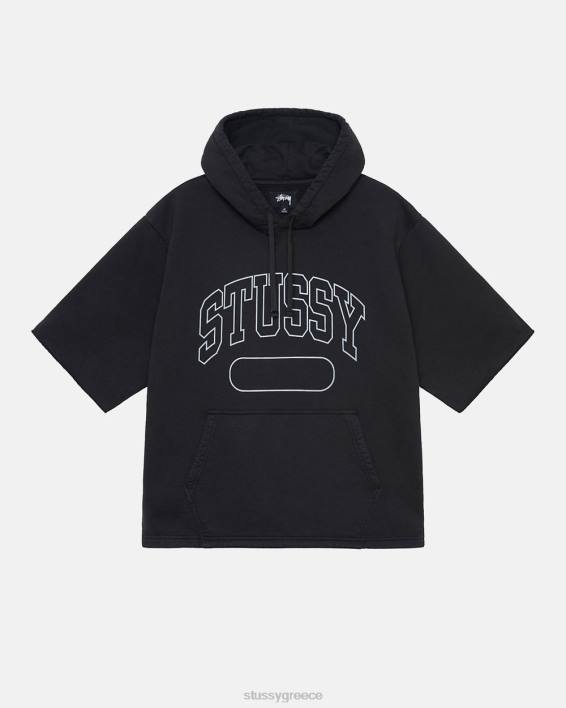 STUSSY μαύρος boxy cropped φλις πουλόβερ hoodie με λογότυπο