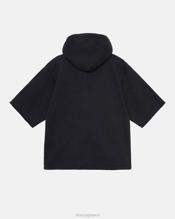 STUSSY μαύρος boxy cropped φλις πουλόβερ hoodie με λογότυπο