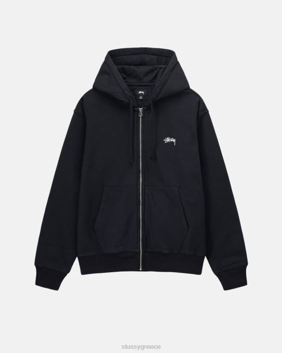 STUSSY μαύρος φούτερ hoodie με πλήρη φερμουάρ βαμβάκι