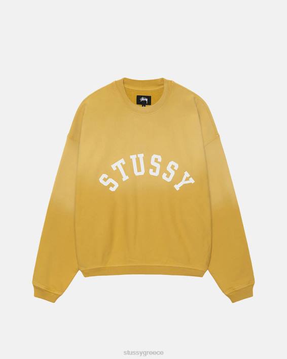 STUSSY κίτρινος oversized fleece crewneck με φθαρμένο ήλιο