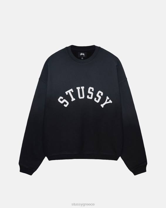 STUSSY μαύρος fleece crewneck με ξεθωριασμένο ήλιο και άνεση