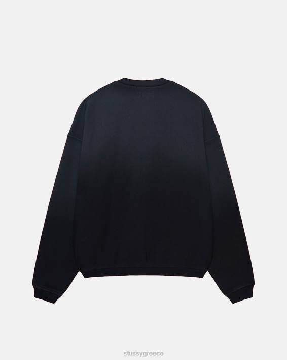 STUSSY μαύρος fleece crewneck με ξεθωριασμένο ήλιο και άνεση