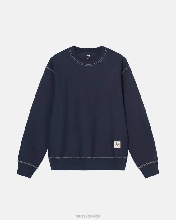 STUSSY χαλαρή προσαρμογή ναυτικού fleece crewneck ετικέτα αντοχής