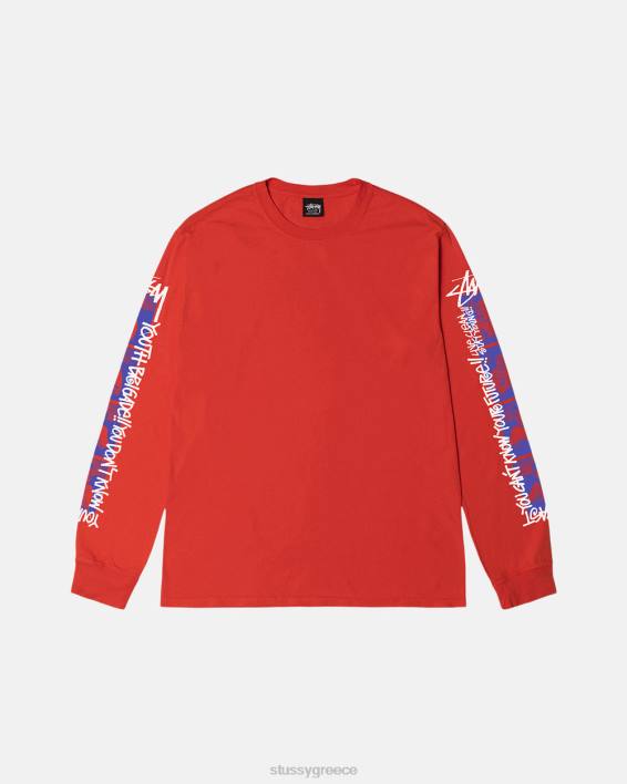 STUSSY ντομάτα βαμμένο μακρυμάνικο crewneck μπλουζάκι