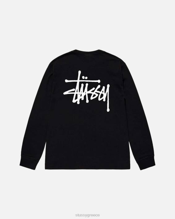 STUSSY μαύρο μακρυμάνικο μπλουζάκι crewneck βασικό σχέδιο