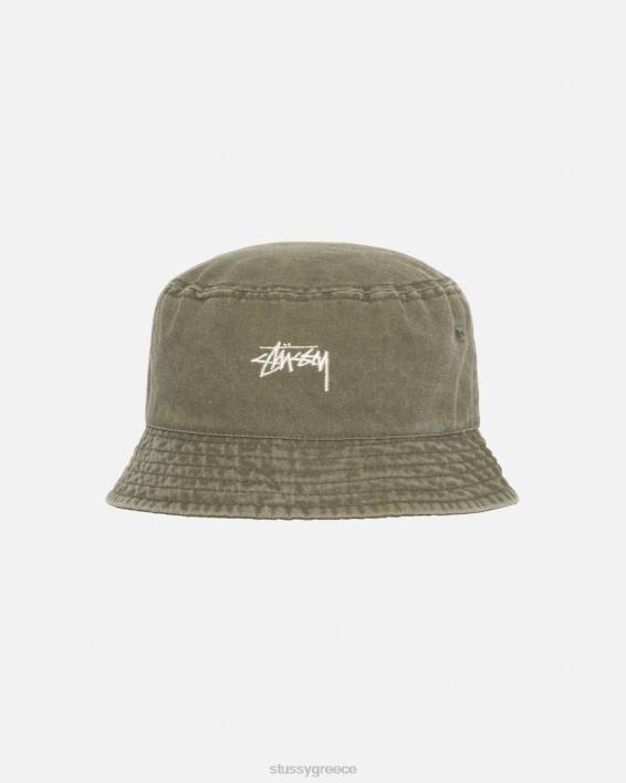 STUSSY πλυμένο καπέλο κάδων ελιά 100% βαμβάκι μέγεθος m l xl