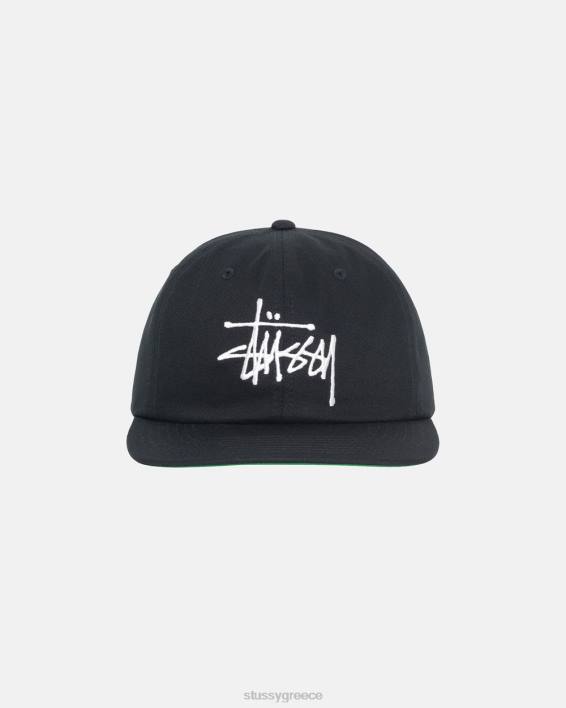 STUSSY μαύρο καπάκι strapback από 100 βαμβάκι μεσαίου βάθους