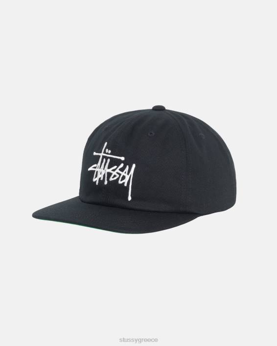 STUSSY μαύρο καπάκι strapback από 100 βαμβάκι μεσαίου βάθους