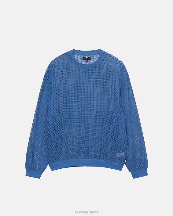 STUSSY ελαφρύ μακρύ μανίκι πλέγμα ωκεάνιος μπλε crewneck