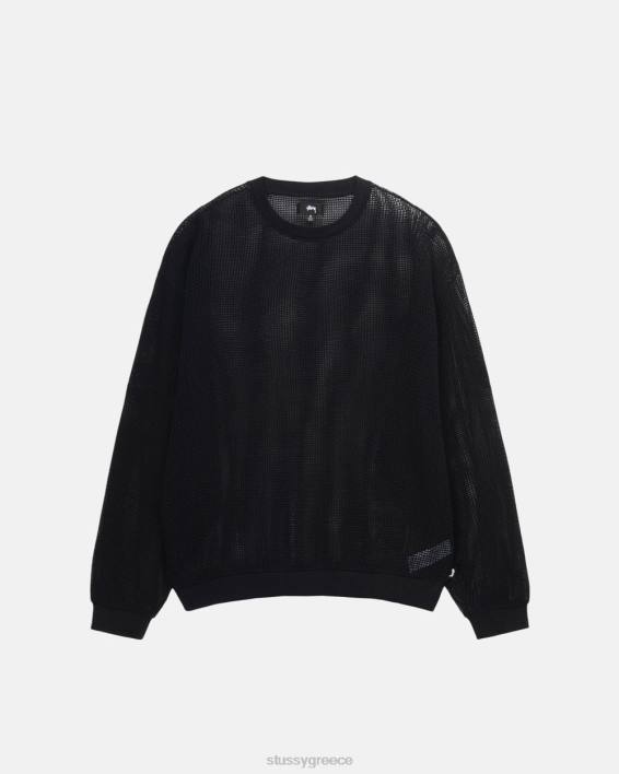 STUSSY μαύρος πλέγμα μακρυμάνικο crewneck ελαφρύς σχεδιασμός