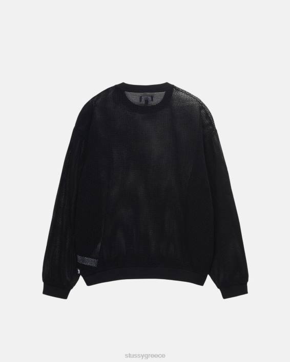 STUSSY μαύρος πλέγμα μακρυμάνικο crewneck ελαφρύς σχεδιασμός